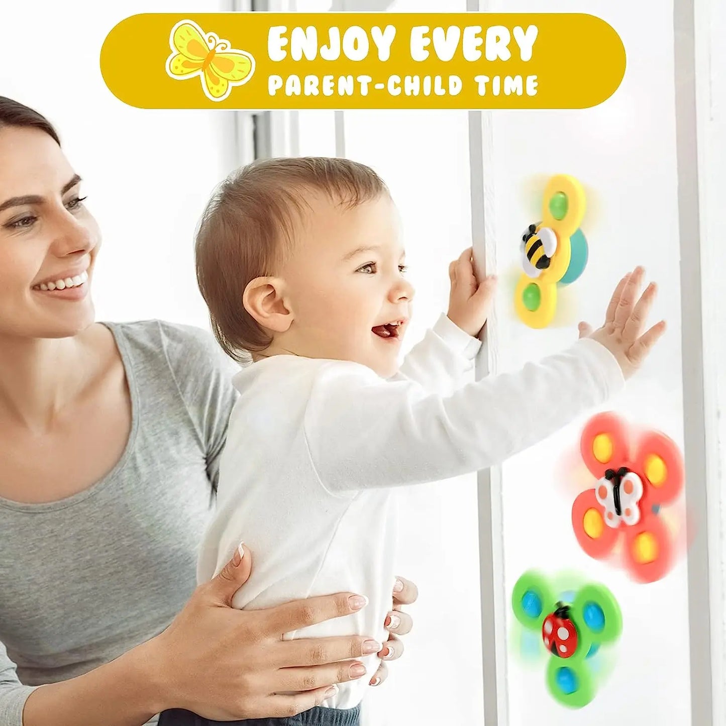 Cartoon Suction Cup Spinner Toy Baby Bath Toys Hand Spinning Toys with Suction Cup Water Play Toy Educational Toys for Baby Kid