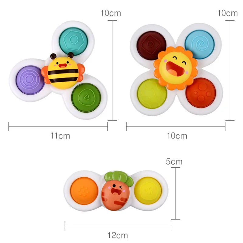 Cartoon Suction Cup Spinner Toy Baby Bath Toys Hand Spinning Toys with Suction Cup Water Play Toy Educational Toys for Baby Kid